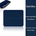 Dark blue PU leather card holder with 4 card slots and fine stitched edges - PU Leather Surface / 4 Slots Stitched Edge / Dark Blue