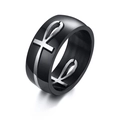 Vintage stainless steel black Ankh cross ring with polished finish for men and women - US 10 / Black and Silver