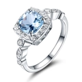 Classic 925 sterling silver ring featuring a square light blue gemstone and fine diamonds - Size 5 / Square Light Blue Gemstone Style (RUJ018B-1)