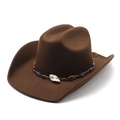 Chapeau fedora en laine marron foncé avec ruban perlé et insert décoratif en coquillage - Café Style 01