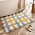 Rectangle plush bathroom mat featuring beige geometric patterns and blue yellow tones - 40*60cm / Day Color Weave
