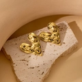 Minimalist 18K gold plated heart stud earrings with vintage lava texture on stone slab - Textured Heart Studs