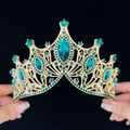 Elegant gold baroque bridal crown featuring vibrant green gemstones for weddings - Standard Size / Gold All Green Gemstone