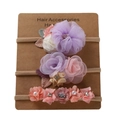 Lot de trois bandeaux en nylon pour filles avec fleurs en tulle, perles et strass brillants - Style 3-Violet Rose Blanc Beige