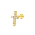 Golden cross piercing stud with pave-set white zircons for ear cartilage and lip - Gold Cross (K-945)