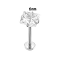 Silver F136 titanium stud with 6mm square cubic zirconia in a 4-prong setting - 6mm Square / Silver