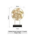 Goldenes Ginkgoblatt-Metallornament mit Rundrahmen auf schwarzem Sockel, Höhe 29,5cm - Monstera Sichtschutz Ornament - 7 Blätter