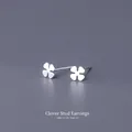 Minimalist S999 sterling silver four-leaf clover stud earrings with a polished finish - Four-Leaf Clover