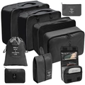8-piece black waterproof nylon travel luggage organizer set with mesh packing cubes - Digital & Toiletry 9-Piece Set / Black