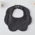 Dark grey muslin cotton baby bib with snap button and 100% cotton texture - Gauze Flower Scarf - Black And Gray
