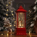 Rote 30cm Retro-Weihnachtslaterne Schneekugel mit Schneemann und festlichem LED-Licht - Großer klassischer roter Schneemann & Baum