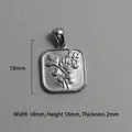 Vintage stainless steel square pendant with rose relief, size 18mm by 18mm - Rose Plant Relief Charm (P00073S)