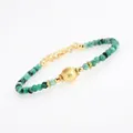Detail of faceted green gemstone beads and textured gold bead with adjustable chain - Green Flash Round Bead