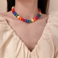 Handmade colorful heart bead necklace featuring vibrant rainbow resin charms for women - Colorful Heart Beaded Style