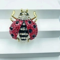 Cartoon ladybug brooch with red and black rhinestones on a gold metal base - Style 6-Red Black White Rhinestone Ladybug