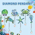 DIY 5D diamond painting wind chime kit featuring ocean themed sea turtle and crab pendants - DZ-28 Sea Life Collection (6 Models)