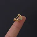 Gold plated V-shaped ear cartilage piercing stud with white zircon pavé and bar closure - V-Shape Main Stone Style (315-2#G)