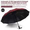 Automatic wine red folding umbrella with 12 reinforced ribs and 108cm large canopy - 12 Bone Automatic Black Glue Wine Red