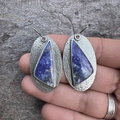 Bohemian silver earrings with hammered texture and triangular blue lapis stones - S170 Hammered Lapis Lazuli