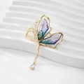 Elegant gold butterfly brooch with blue and purple gradient wings and white zircon detail - Blue Butterfly