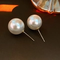 Elegant vintage style white pearl stud earrings with classic golden metal finish - Silver Pin - 12mm Imitation Pearl