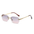 Frameless oversized square sunglasses with purple gradient lenses and diamond accents - Gold Frame Grey Pink Gradient C3