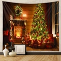 Detailed view of Christmas tapestry featuring fireplace and tree for home wall decor - Sdj007 / 73X95CM (Brushed Fabric)