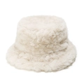 Detailed view of plush faux fur texture on a cream-white winter bucket hat - M (56-58cm) / Beige