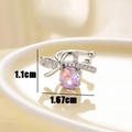 Silver bow ear clip with pink rose-cut zircon and white crystals, 1.1cm x 1.67cm size - Right Ear / Purple (Violet Dream)