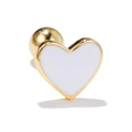 Golden heart-shaped stud earring with white enamel inlay and secure screw ball back - White Heart