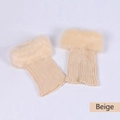 Cream knit boot cuffs with faux fur trim for winter styling and warmth - One Size / Beige