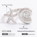 Anello aperto in acciaio con stella marina e conchiglia e dettagli delle misure - Stile stella marina e conchiglia / Argento/Combinazione stella marina e conchiglia(JZ21346B)