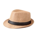 Chapeau fedora classique en lin kaki avec ruban noir présenté sous un angle de 45 degrés - M (56-58cm) / Kaki