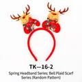 Christmas reindeer antler headband featuring plush deer with plaid scarf and gold bell - TK-16-2 (Spring Headband: Bell Plaid Series - Deer)