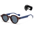 Gafas de sol redondas de carey con patillas azules y bisagras metálicas reforzadas - Gafas de sol / Montura Leopardo Patillas Azules Lentes Gris Negro