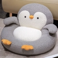 Süßes Pinguin Plüsch Sitzkissen in Grau und Weiß aus weichem Teddy-Fleece Stoff - Klein (45x25cm) / Grau