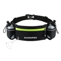 Running waist pack with dual water bottles and headphone jack in black and neon green - 2L / Green