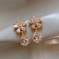 S925 silver needle gold flower earrings with crystal teardrop pendants for women - No.48 Transparent Faceted Gem (C9F15)