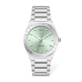 Silver stainless steel watch with a light green sunray dial and round bezel - Green Dial