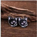 Gothic style black cat earring hooks with pink details and crescent moon motif - Moon and Cat