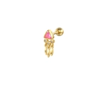 Vista macro dell'orecchino in argento S925 con zircone rosa e nappe in oro lucido - Oro Singolo-Zircone Oliva