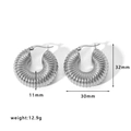 Silver hollow textured hoop earrings with dimensions 32mm by 30mm and ribbed design - Silver Croissant Texture Style (EKR33-S)