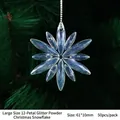 Pendentif flocon de neige 3D bleu glacé en acrylique avec paillettes argentées - Grand 12 pétales / Flocon de neige de Noël pigmenté