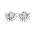 Exaggerated silver fan-shaped stud earrings with oval opal center and radial metal rays - Silver (Radial Fan)