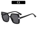 Square black kids sunglasses with elegant white pearl accents and dark grey lenses - Black Frame Grey Lens