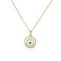 Goldene Kette mit blauem Teufelsauge-Zirkon-Anhänger und kleinen Kristallen auf weißem Grund - Blaues Teufelsauge (22615)
