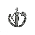 Vintage antique silver Lady Justice pin brooch featuring scales and sword emblem - Lady Justice Symbol