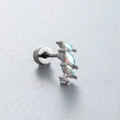 Silver titanium steel ear stud featuring marquise-cut iridescent moonstones and round CZ - Marquise Combination AB Color Gemstone Style (A85-3#)