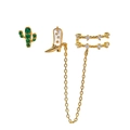 Western style cactus and boot earring set with green stones and gold chains - 3-Piece Cactus Cowboy Boots Set (EH00834 Gold) / Gold
