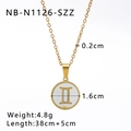 Gold Gemini zodiac necklace with white shell pendant and stainless steel chain - Gemini (NB-N1126-SZZ)
